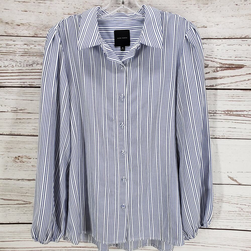 Alex Marie Women's Blue  Striped Long Sleeve Top Size Medium